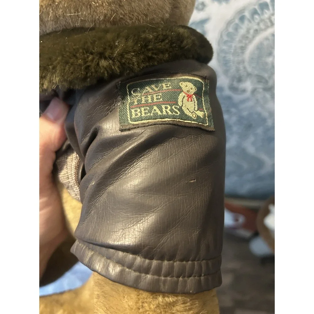 Vintage Bialosky Gund Bear 1982 Save the Bears Leather Bomber Jacket Jointed 18